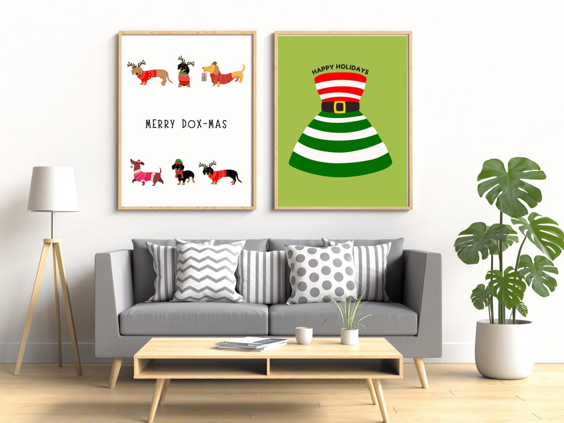 Retro Holiday Striped Dress Christmas Print Stylish Happy Holiday Fashion Red And Green Stripe Xmas Poster Festive Wall Decor Art - Image 2
