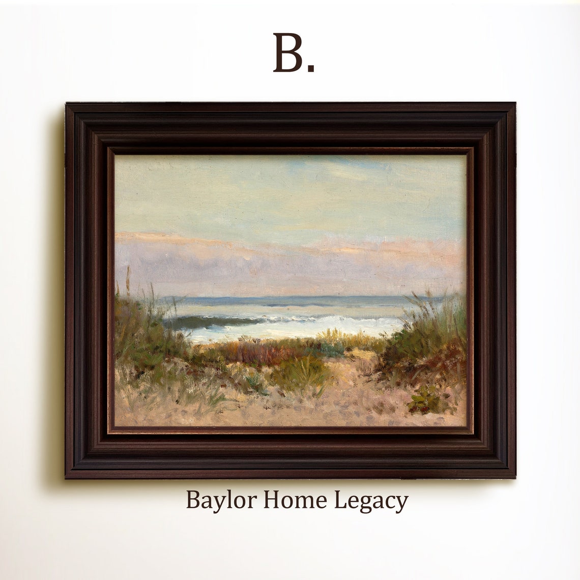 Framed Ocean Oil Painting Print On Ocean And Dunes Art Print Of Antique Painting In Wood Frame Seascape Fine Art Print - Image 4