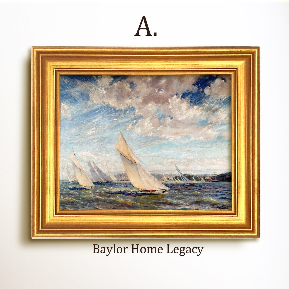 Vintage Nautical Sailboat Racing Oil Painting Art Print - Image 5