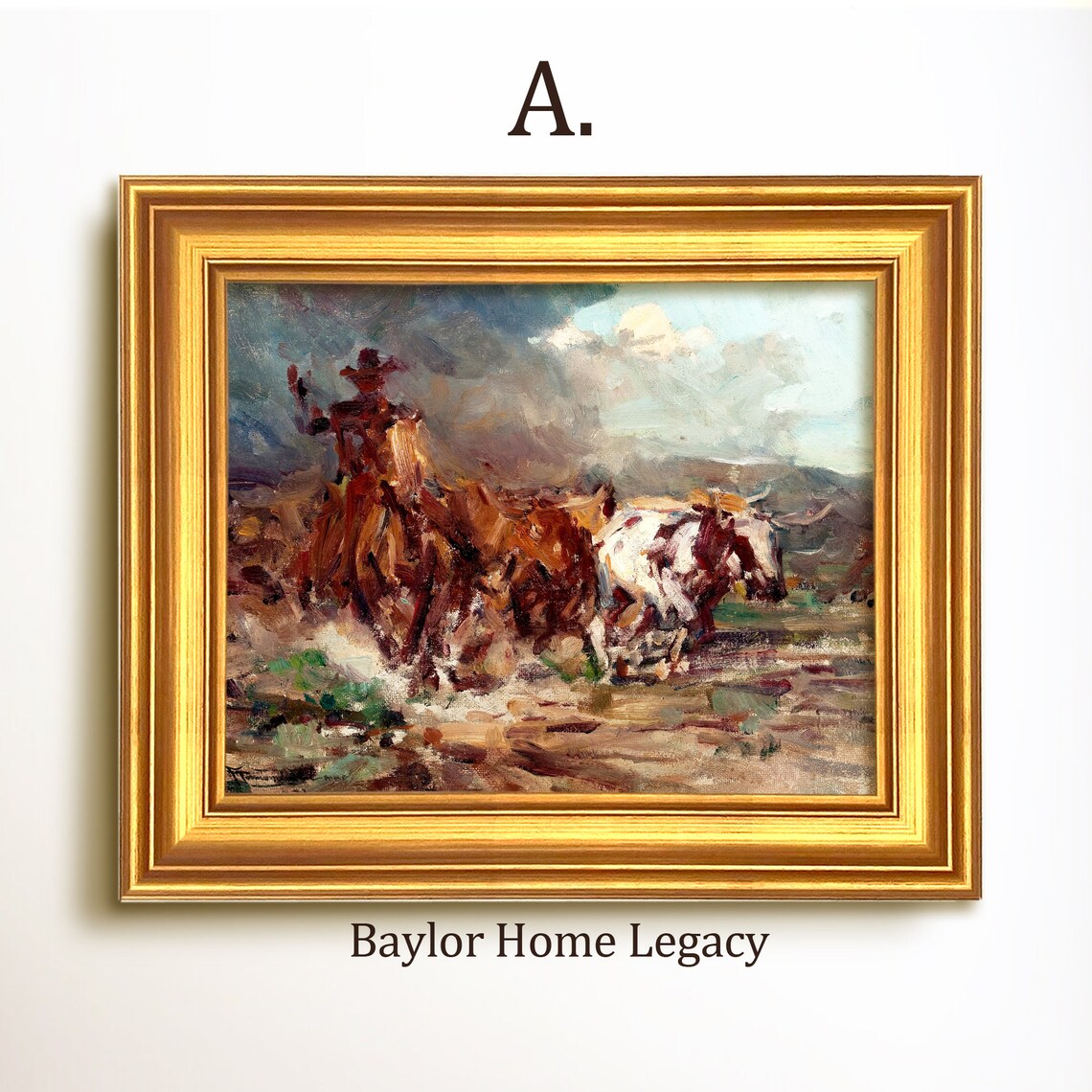 Cowboy On A Cattle Drive Vintage Oil Painting Art Print - Image 5
