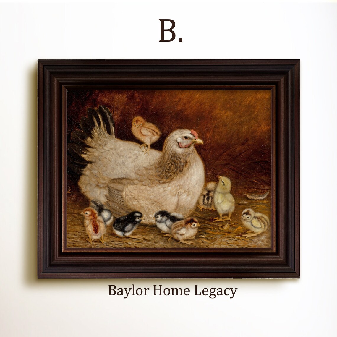 Chickens And Chicks Farmhouse Oil Painting Art Print - Image 4