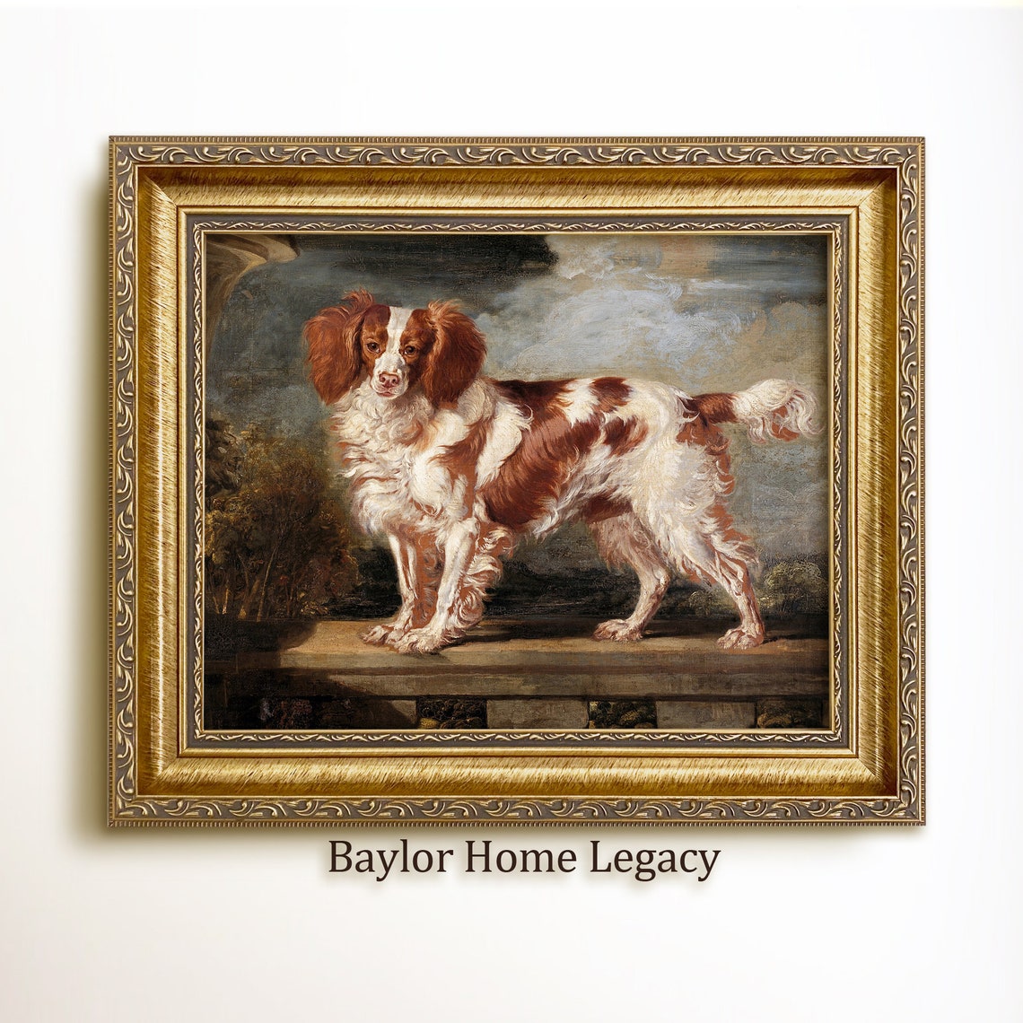 Cavalier King Charles Spaniel Standing Vintage Toy Dog Portrait Poster