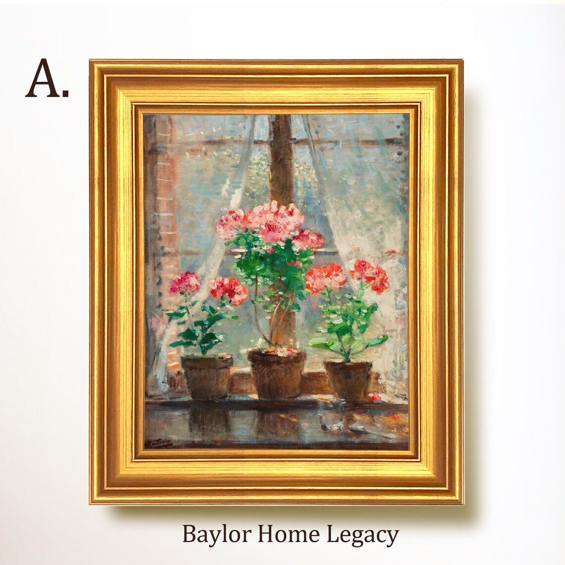 Vintage Geraniums In A Window Oil Painting Art Print - Image 5