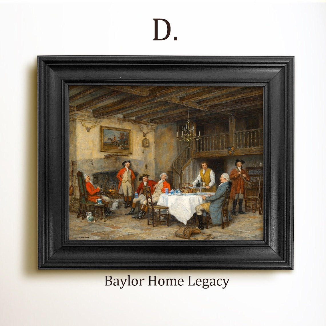 Hunters at Tavern, 19th Century Oil Painting Art Print - Image 2
