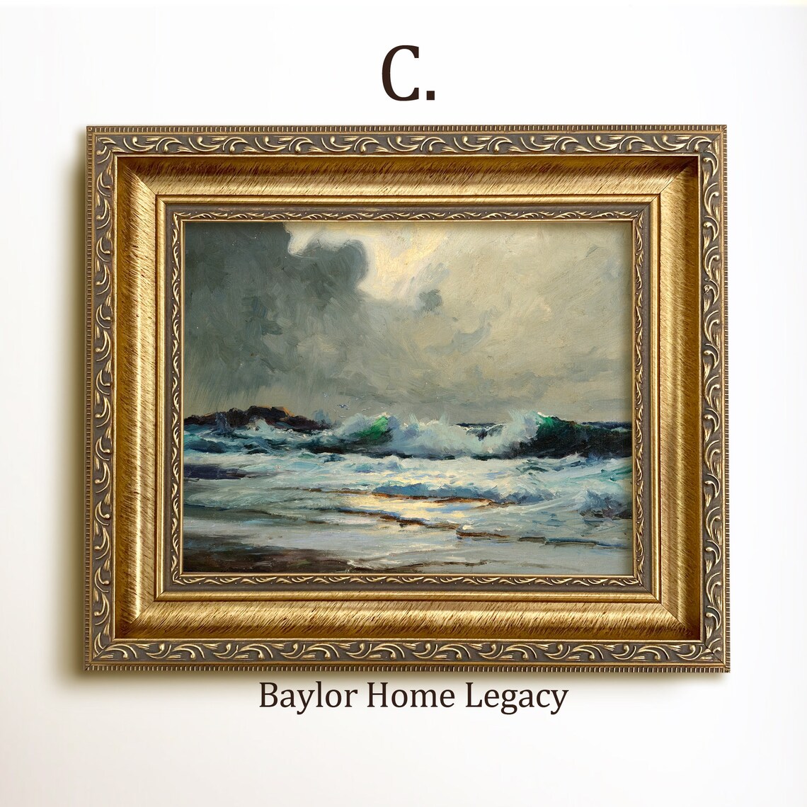 Ocean Waves Oil Painting Print, Antique Seascape - Image 3