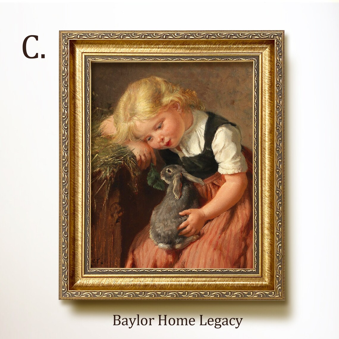 Vintage Little Girl Holding Bunny Rabbit Antique Nursery Art Poster - Image 3
