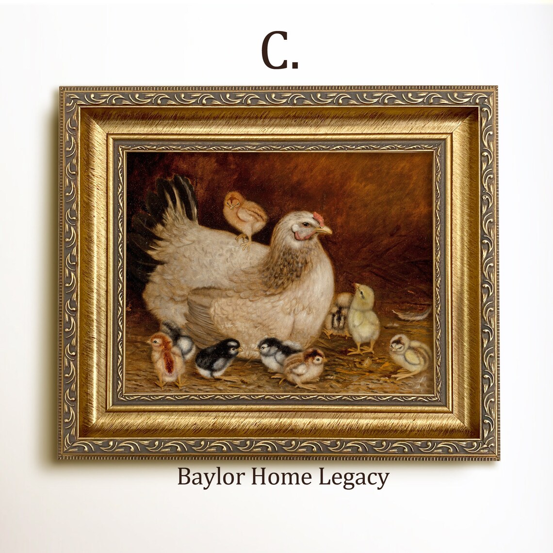 Chickens And Chicks Farmhouse Oil Painting Art Print - Image 3
