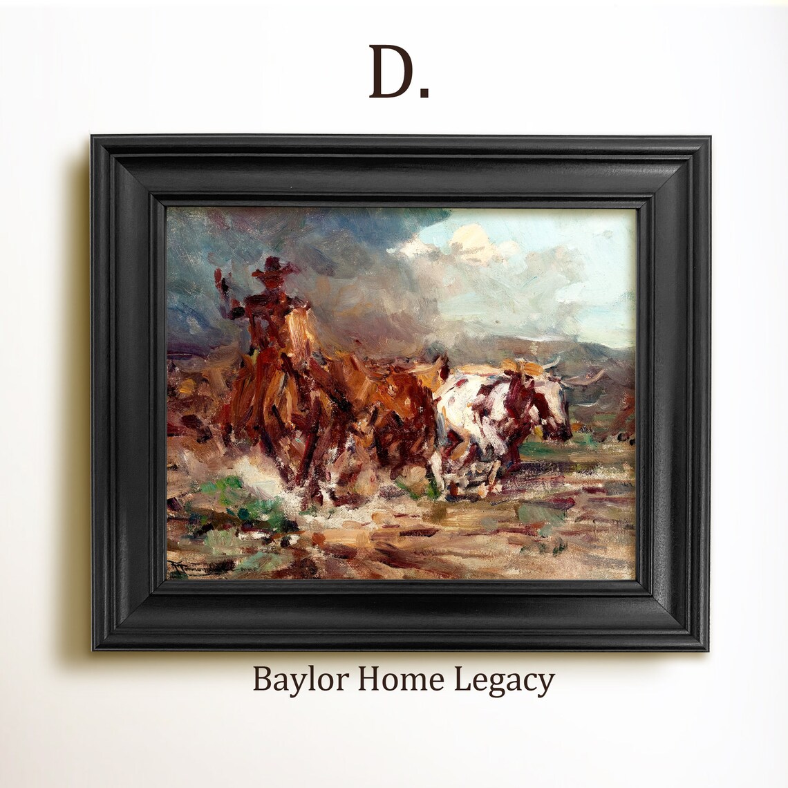 Cowboy On A Cattle Drive Vintage Oil Painting Art Print - Image 2