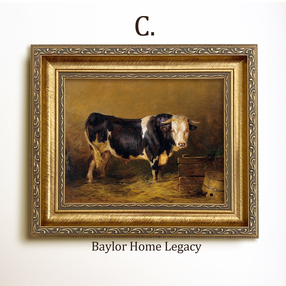 Cow And Bull Antique Oil Painting Farm Art Print - Image 2