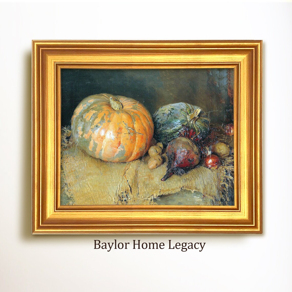 Vintage Still Life Pumpkins Beets Autumn Vegetables Oil Painting Print