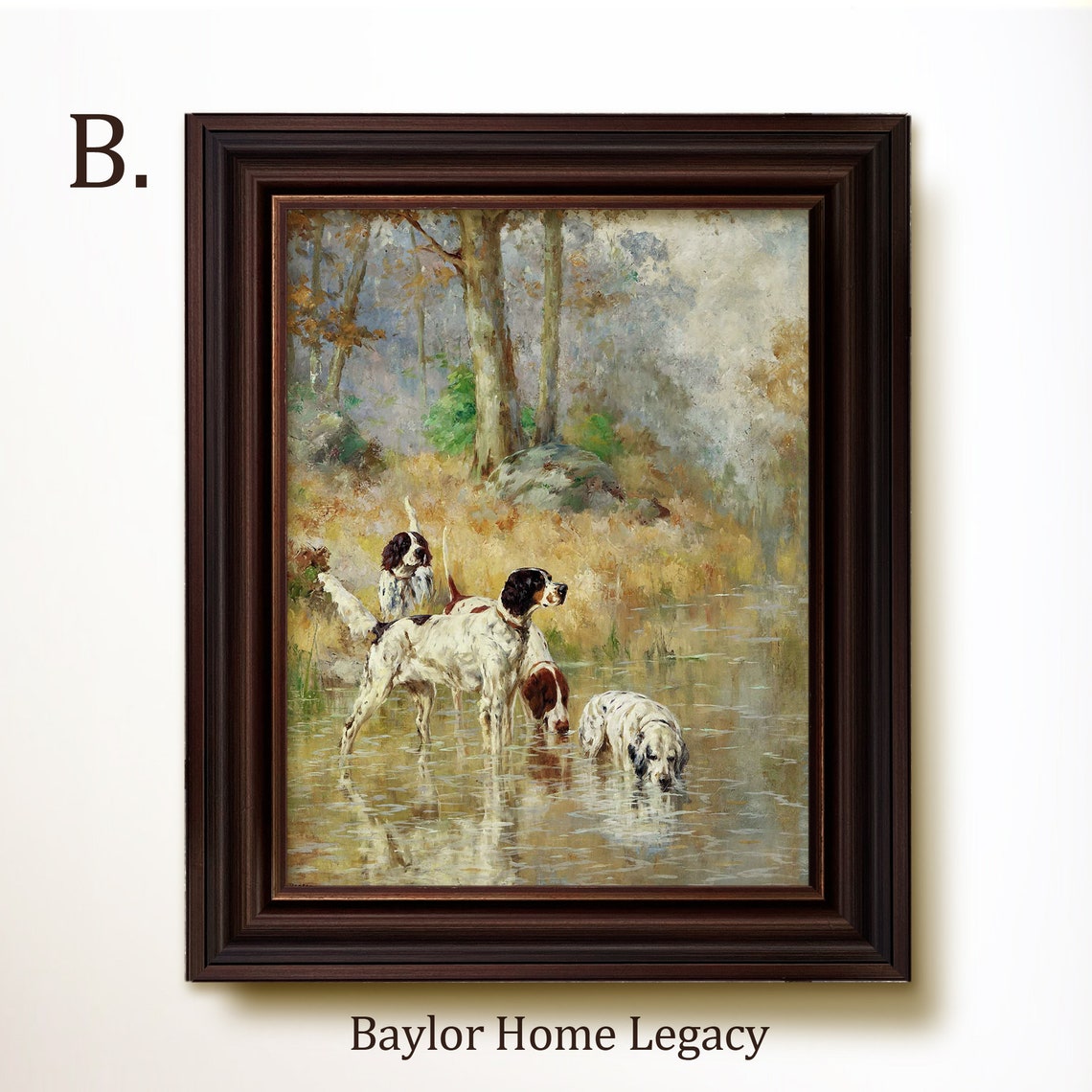 Three Setters Wading Stream Drinking Vintage Bird Dog Painting Print - Image 5