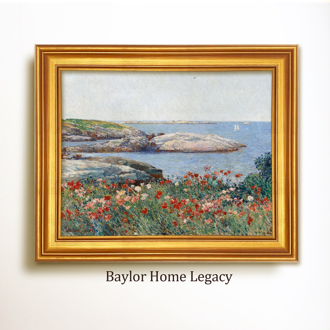 Impressionist Coastal Seascape Wildflowers Rocky Shore Painting Poster