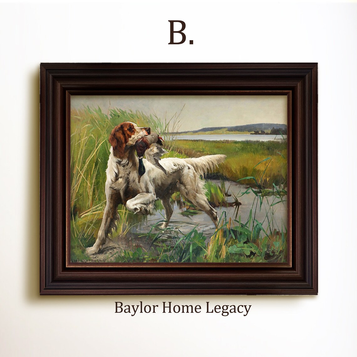 English Setter Retrieving A Mallard Duck, Vintage Oil Print - Image 4