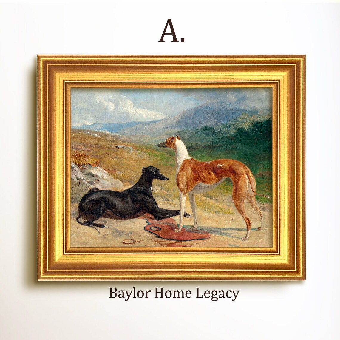 Greyhounds Antique Oil Painting Fine Art Print - Image 5