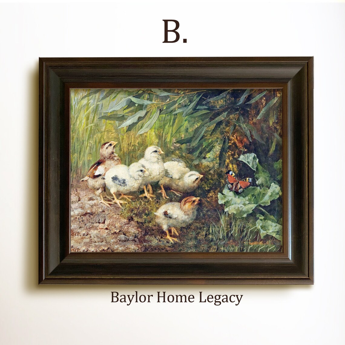 Baby Chicks With Butterfly Vintage Farmyard Oil Painting Art Print - Image 4