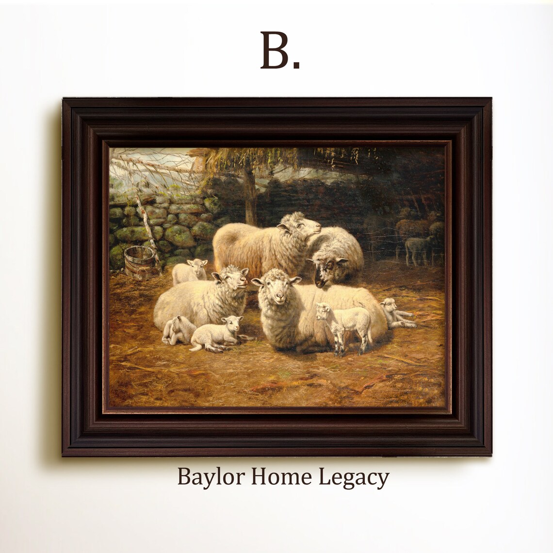 Sheep Oil Painting Art Print, Vintage Rustic Country - Image 4