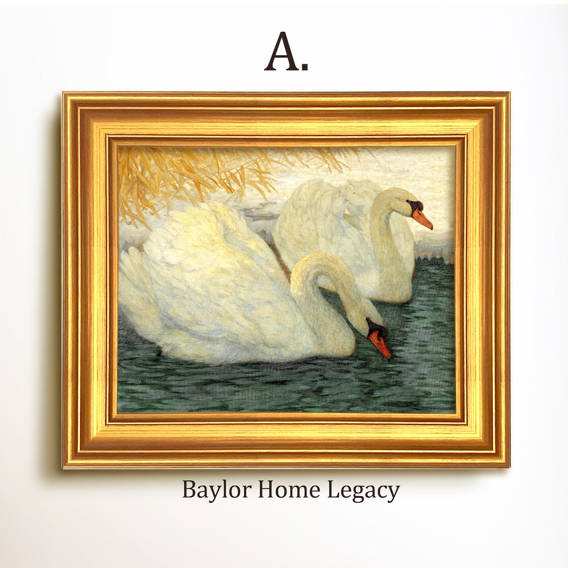 White Swans In A Pond Vintage Country Cottage Art Print - Image 5