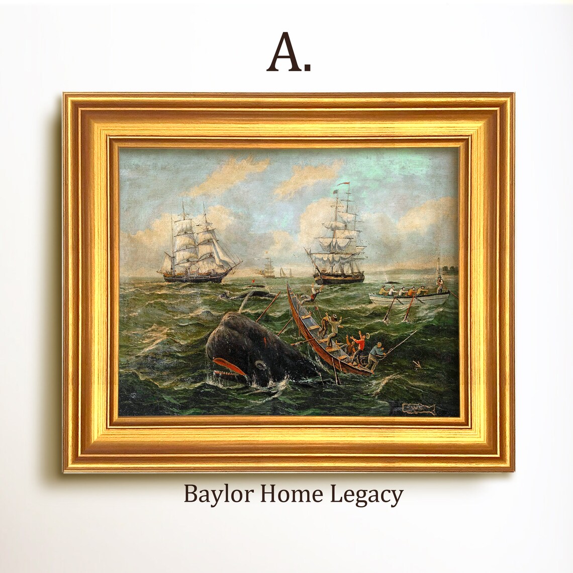Vintage Whaling Scene Art Print, Nautical Oil Painting - Image 5