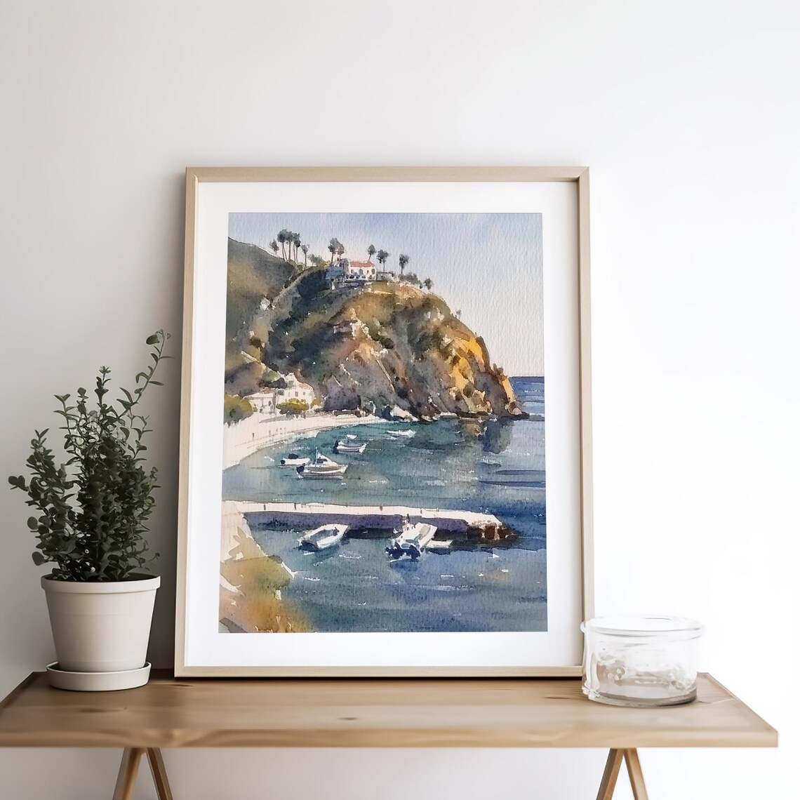 Santa Catalina Island Coastal Cliff Harbor Watercolor Poster - Image 4