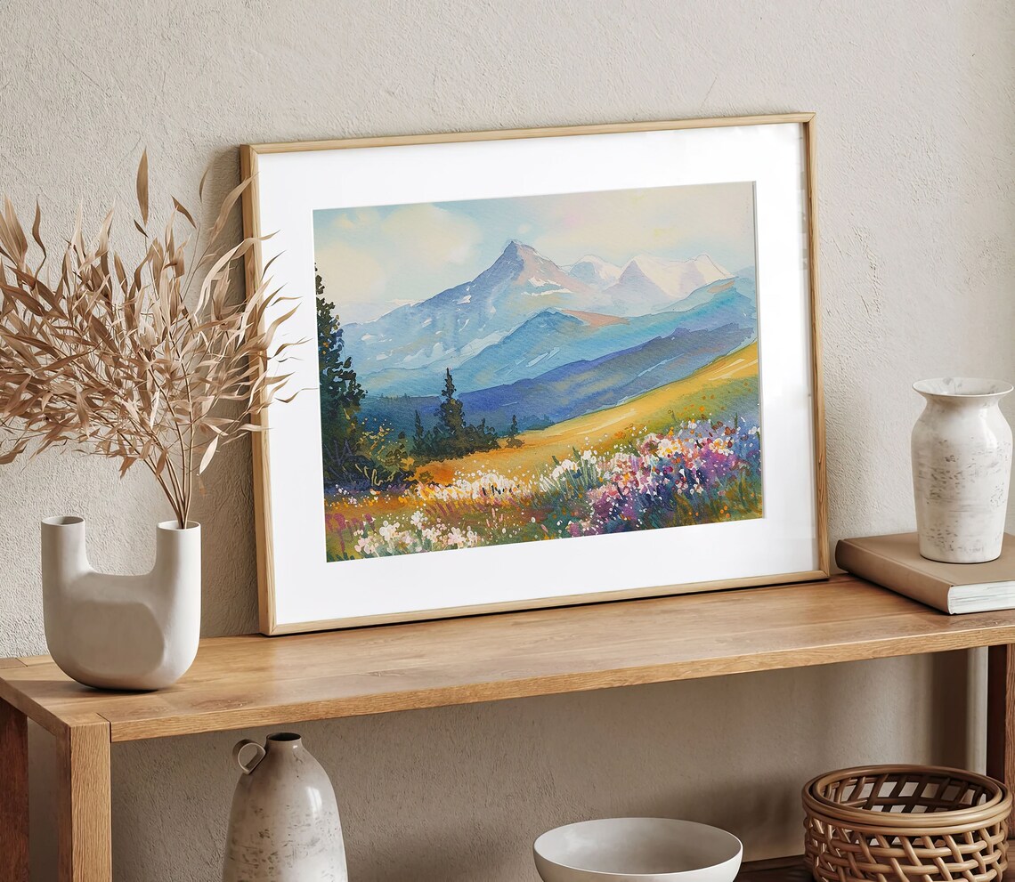 Spring Flowers Rocky Mountains Watercolor Art Print - Image 5