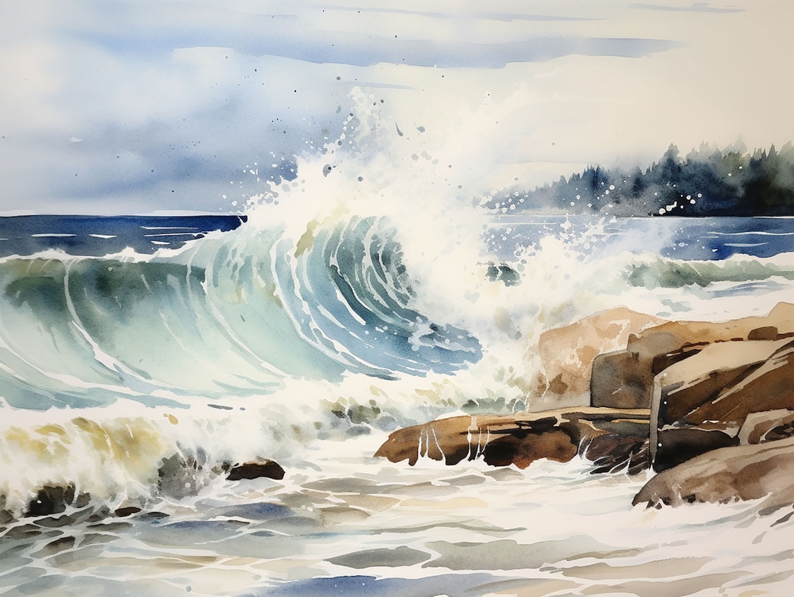 Lake Superior Watercolor Art Print, Great Lakes Landscape
