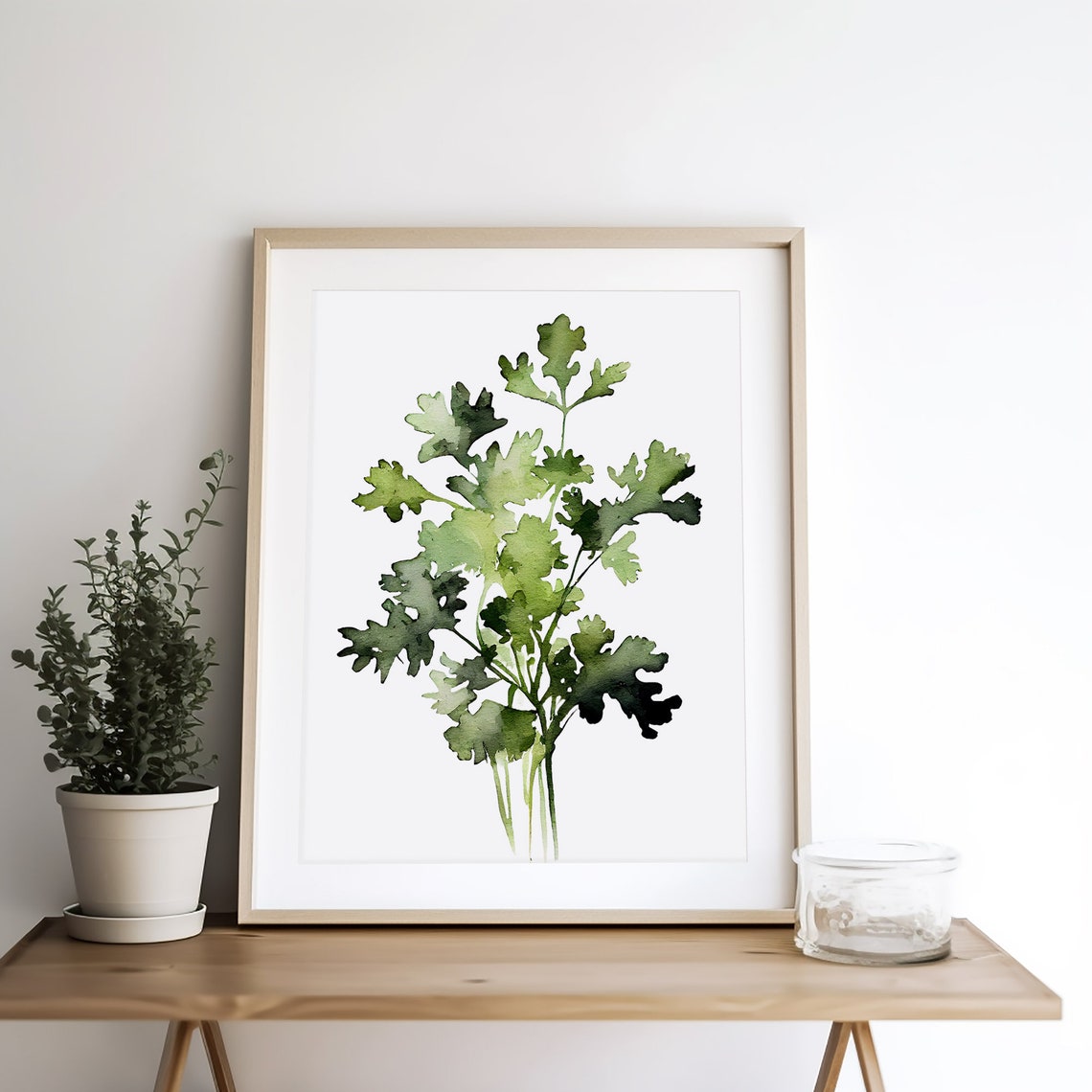 Parsley Herb Watercolor Minimalist Botanical Kitchen Green Poster - Image 2
