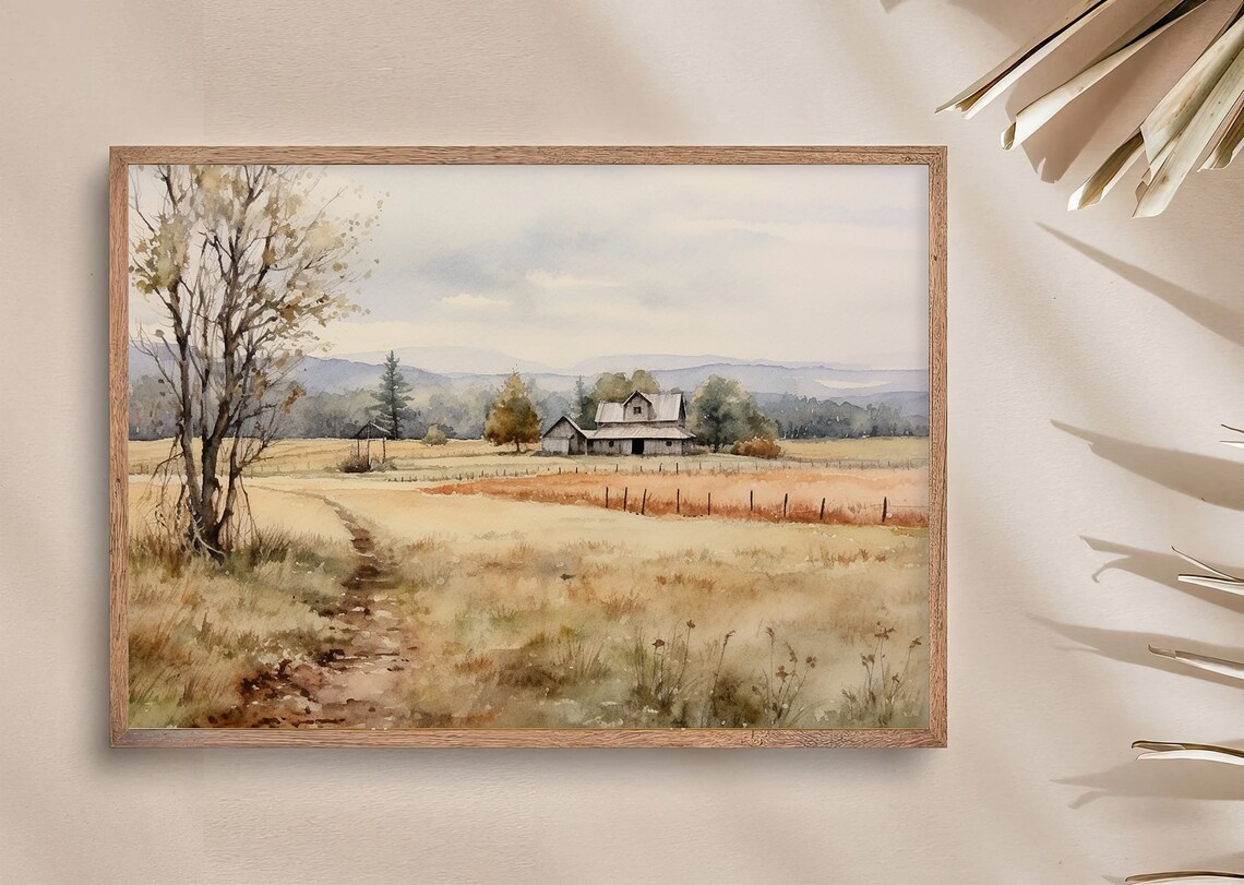 Countryside Painting Farmhouse Watercolor Art Print - Image 4