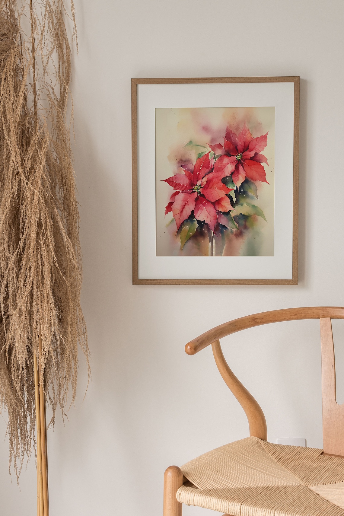 Poinsettia Watercolor Christmas Flower Art Print - Image 4
