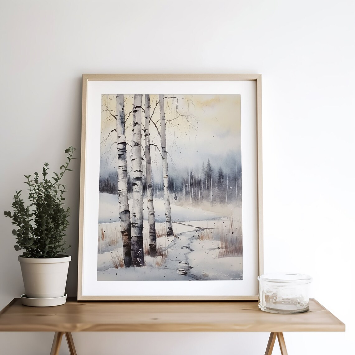 Birch Watercolor Winter Landscape, Colorado Trees Art Print - Image 4