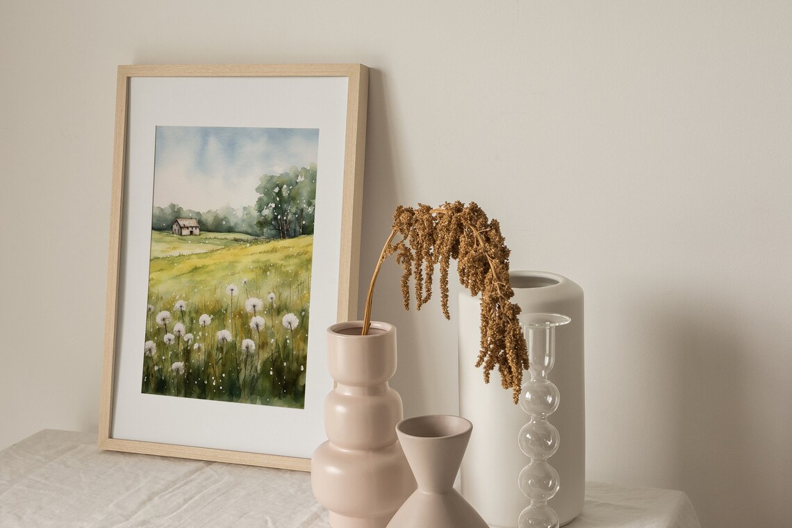 Dandelion Watercolor Painting, Summer Landscape Art Print - Image 4