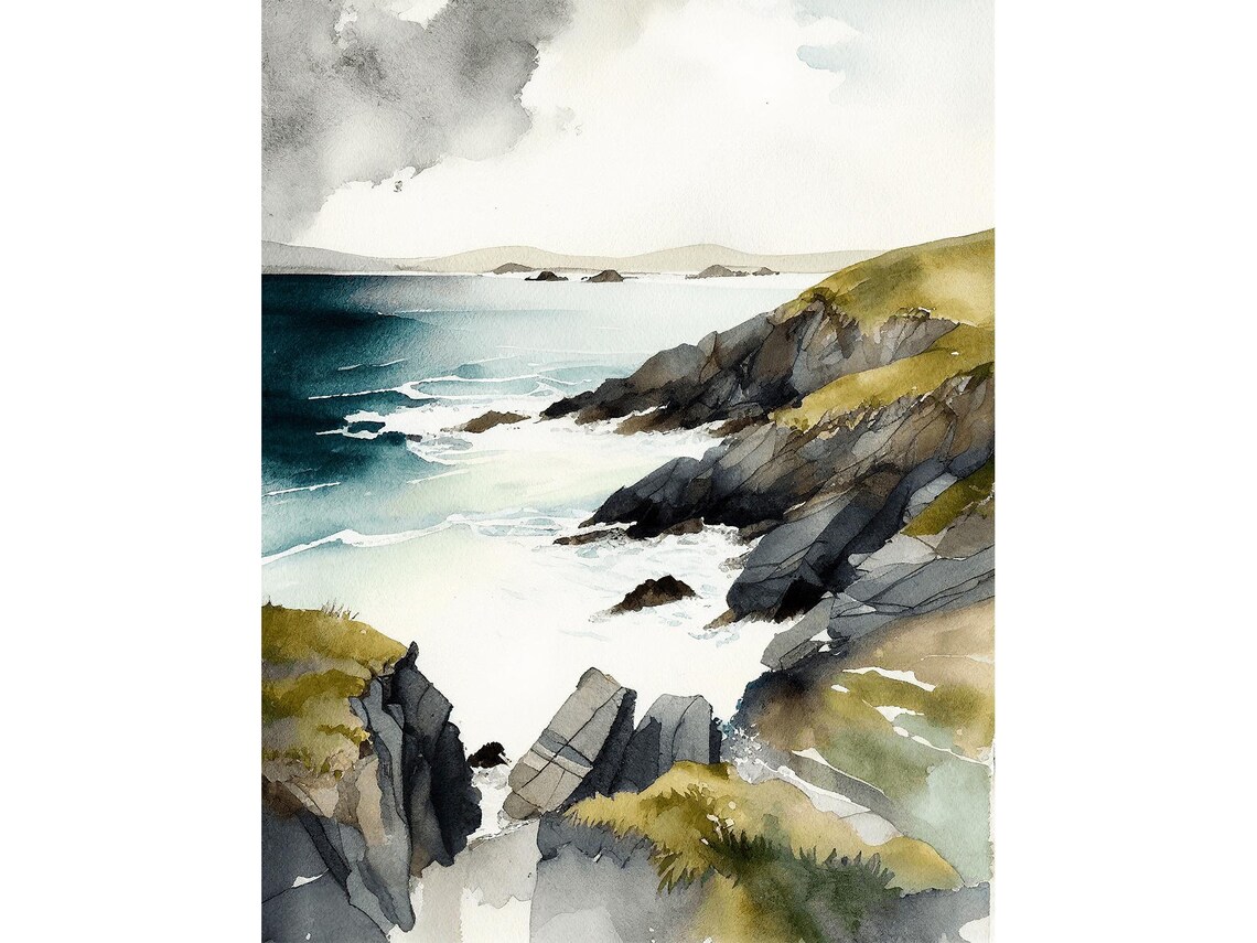 Cliffs Of Moher Watercolor Art Print, Irish Coastline