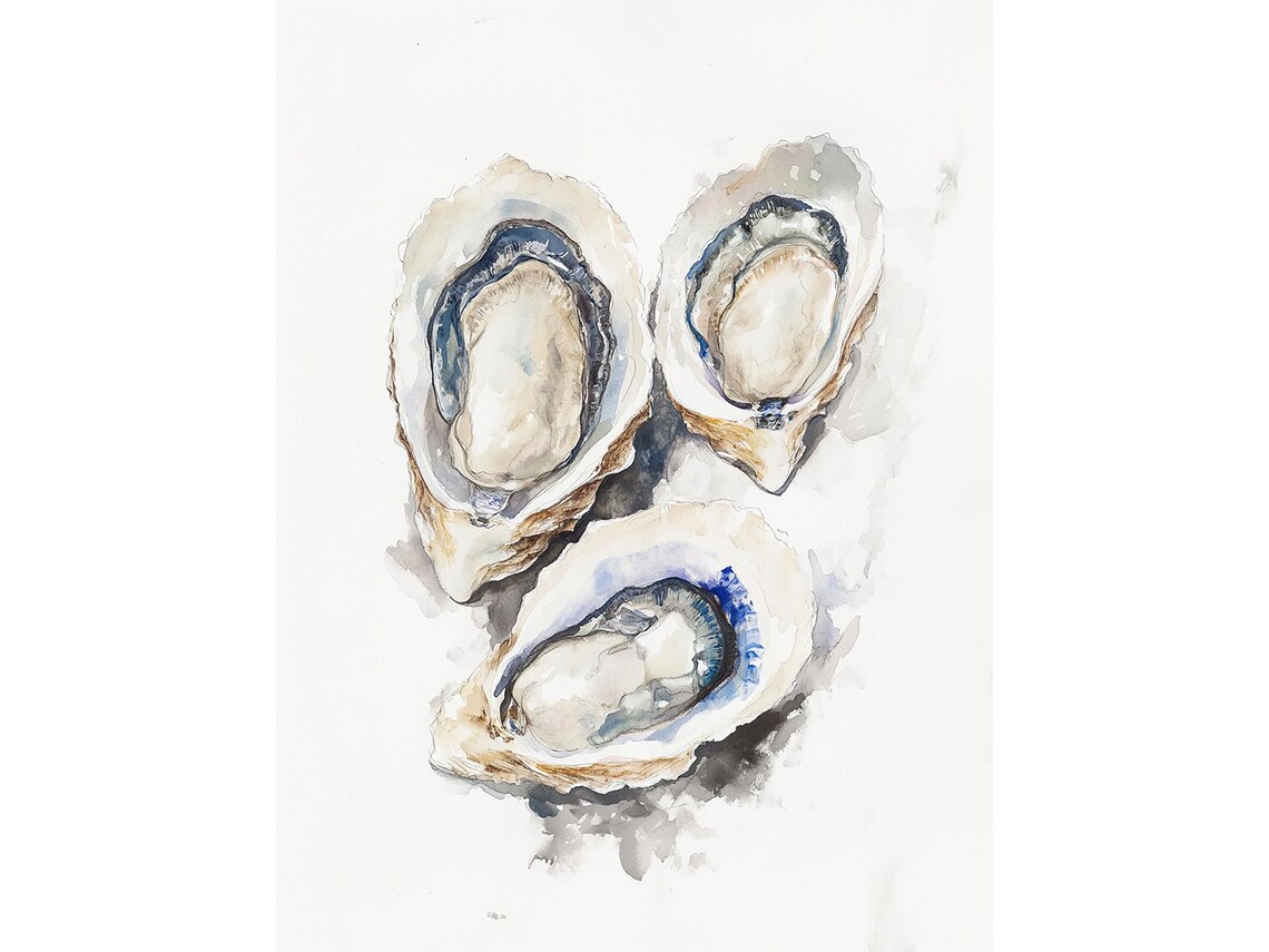 Oysters Watercolor Art Print, Coastal Decor