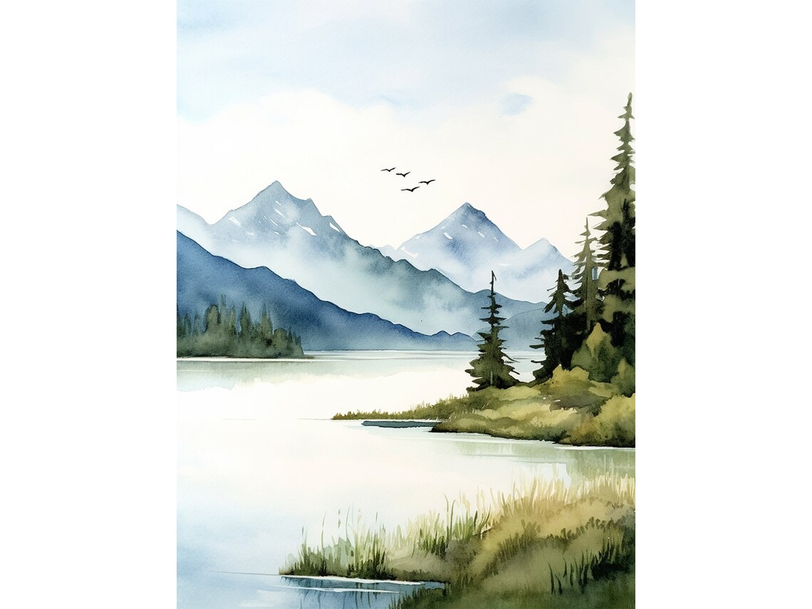 Lake Pend Oreille Watercolor Landscape Art Print
