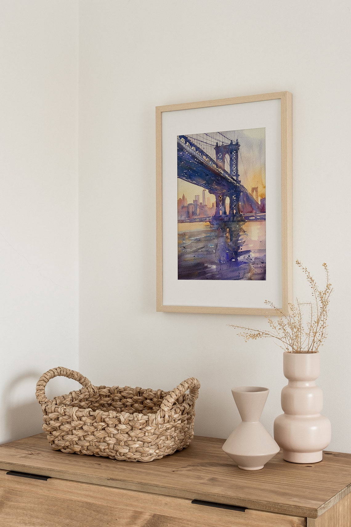 Manhattan Bridge Painting Nyc Watercolor Art Print New York Skyline Art Sunset Wall Art Ny Travel Poster Housewarming Gifts - Image 4