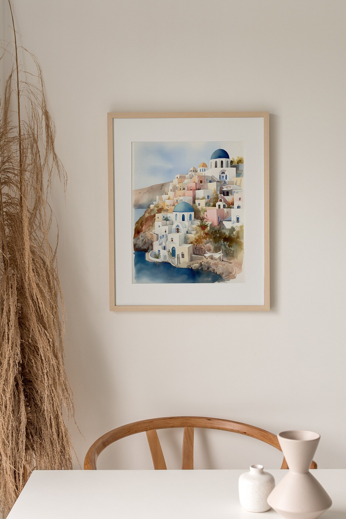 Santorini Watercolor Art Print, Greece Coastal Landscape - Image 3
