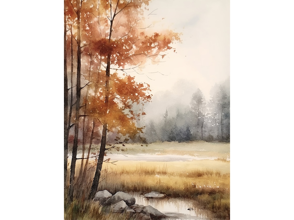 Autumn Fields Watercolor Art Print, Palouse Landscape