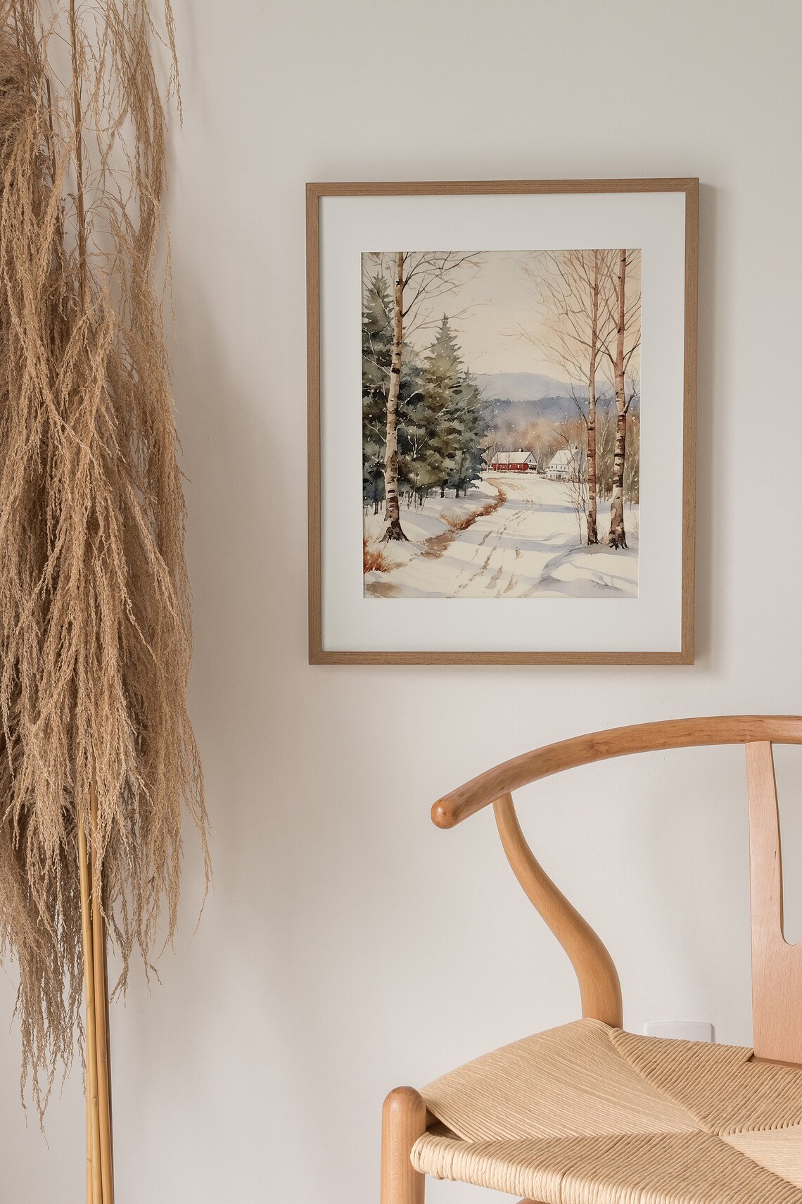 New England Winter Scene Watercolor Farm Landscape - Image 4
