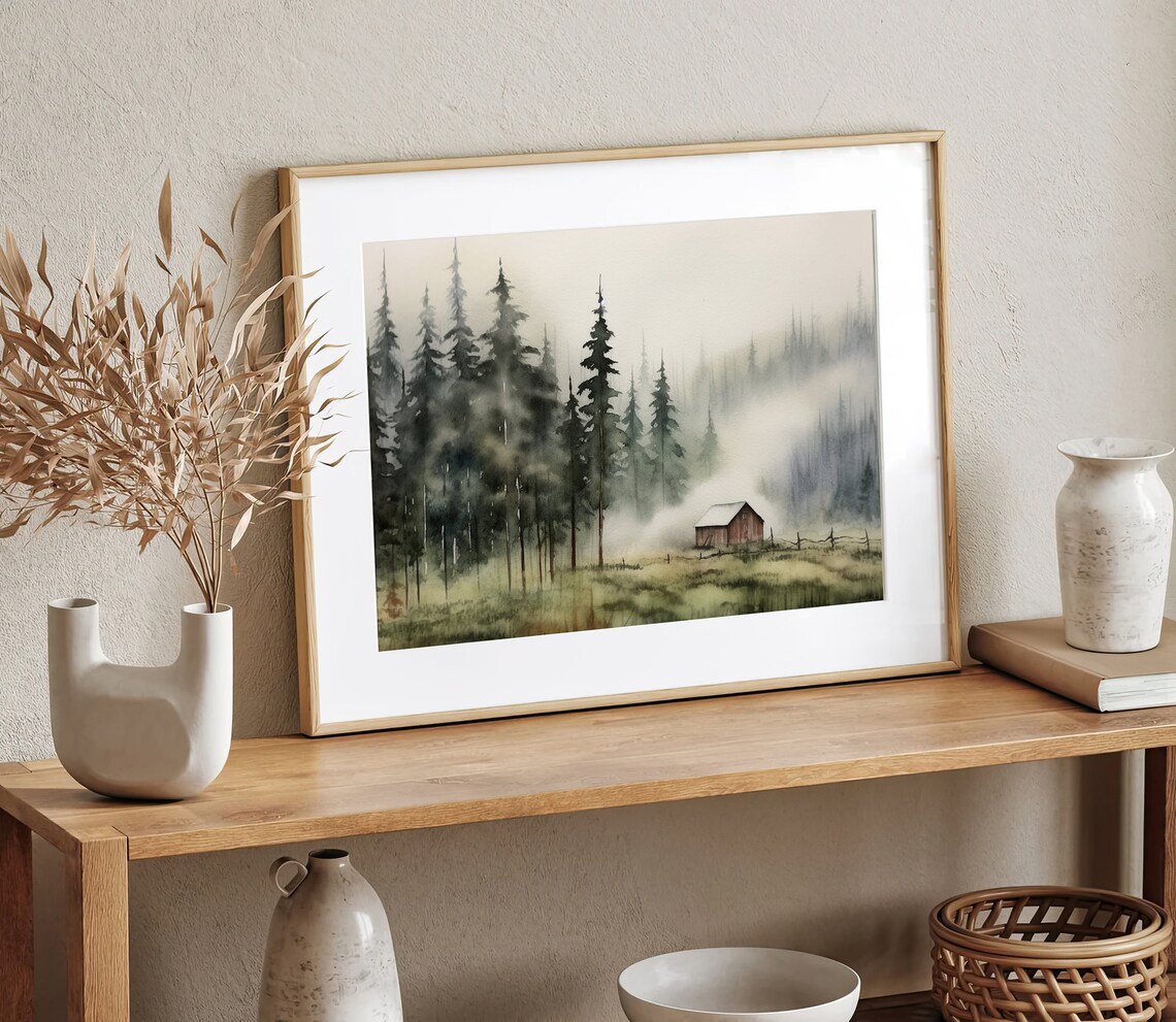 Cabin Painting Pine Forest Watercolor Art Print Idaho - Image 5