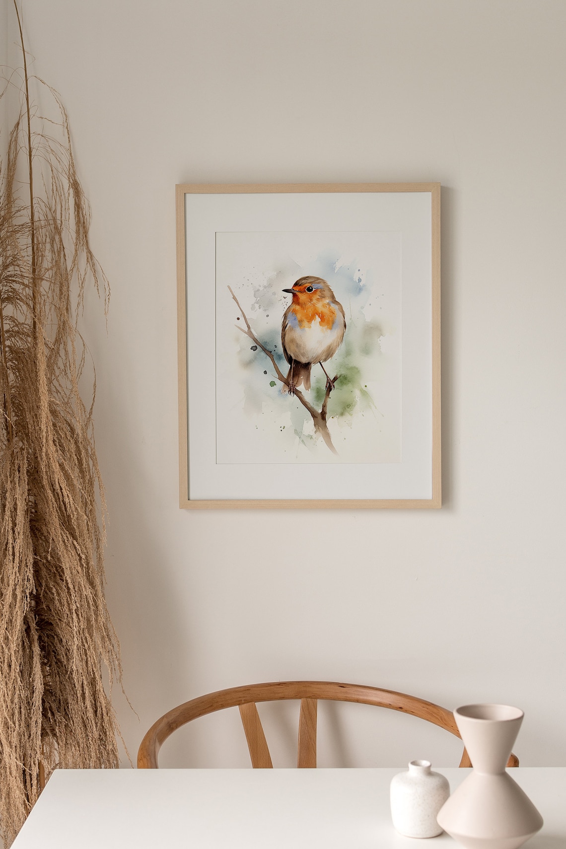 Robin Watercolor Bird Art Print, Minimalist Rustic Decor - Image 3