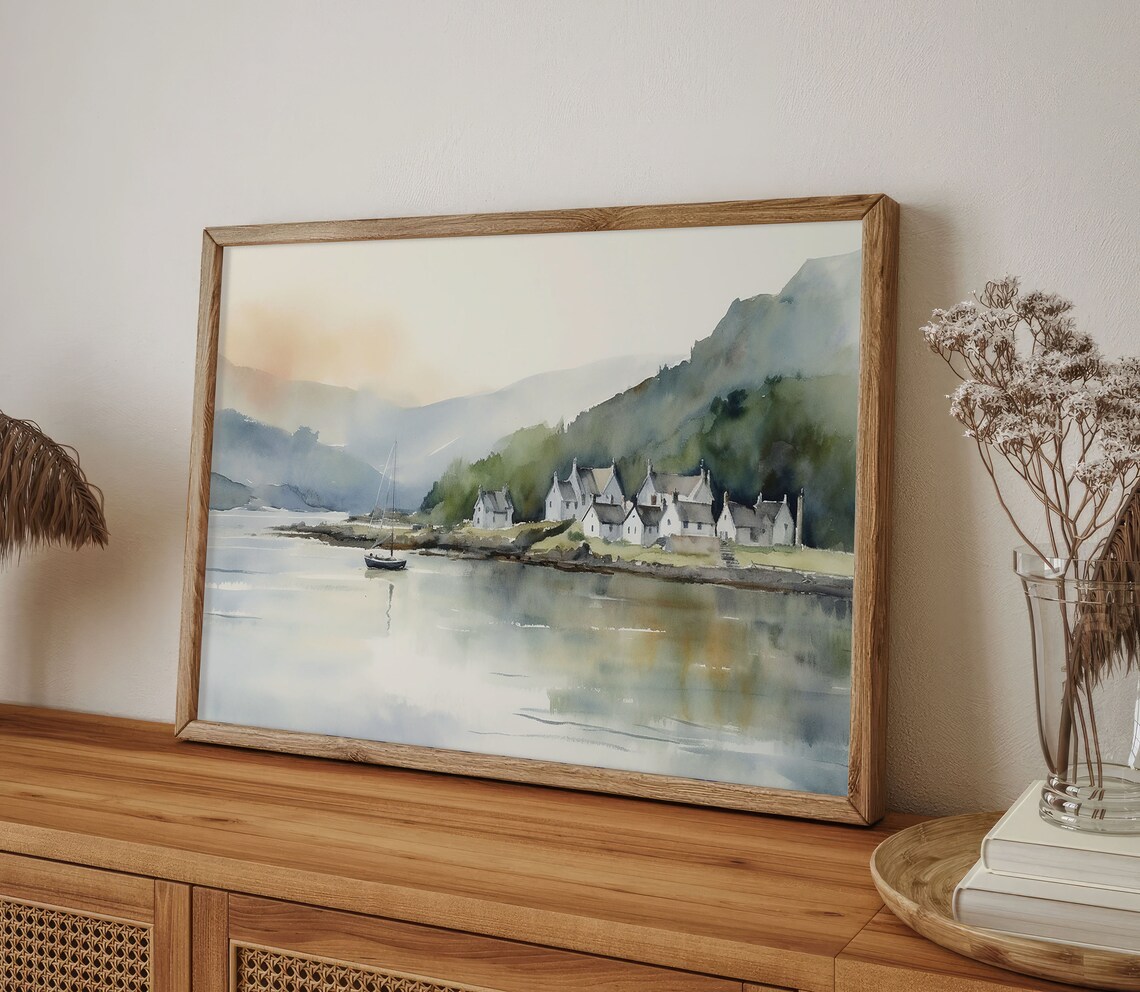 Plockton Watercolor Landscape Art Print, Scotland - Image 2