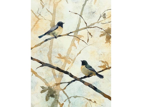 Birds Painting Bird On Branch Watercolor Art Print