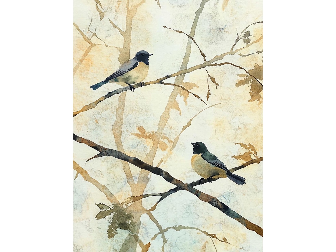 Birds Painting Bird On Branch Watercolor Art Print