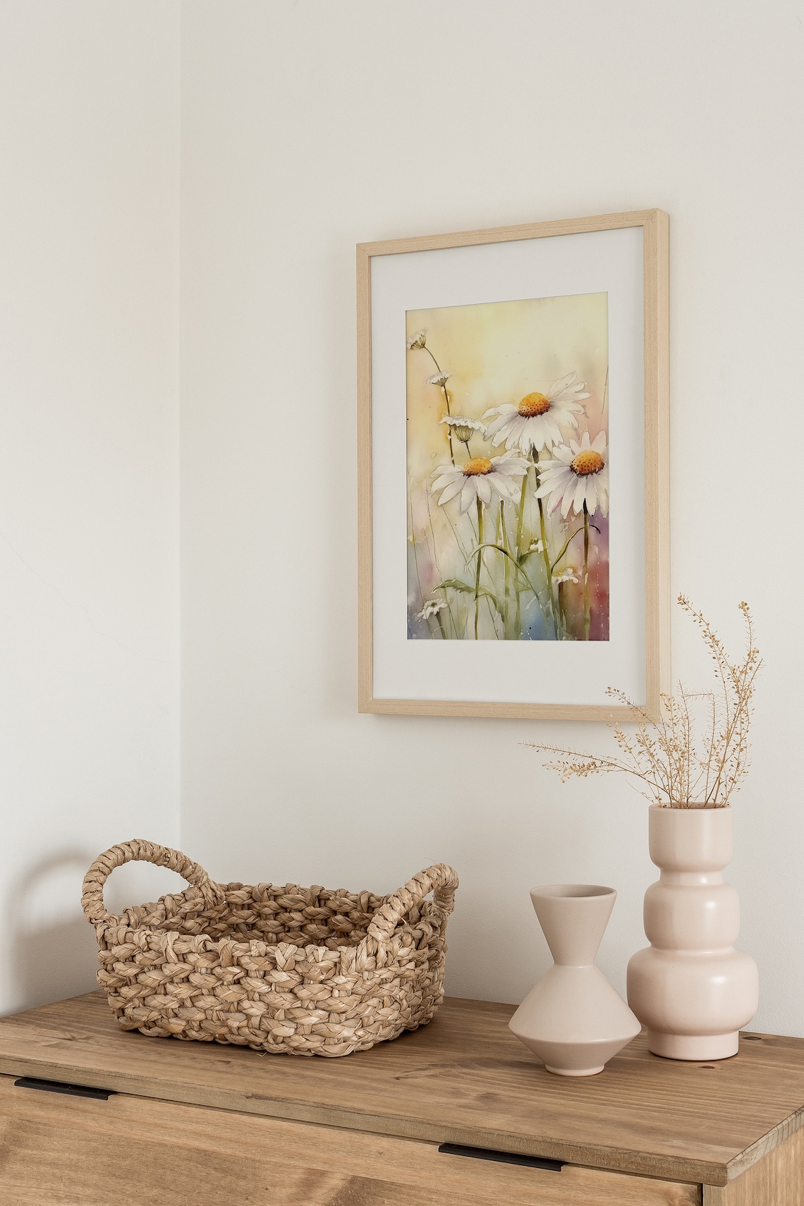 Daisy Watercolor Floral Art Print, Meadow Landscape - Image 3