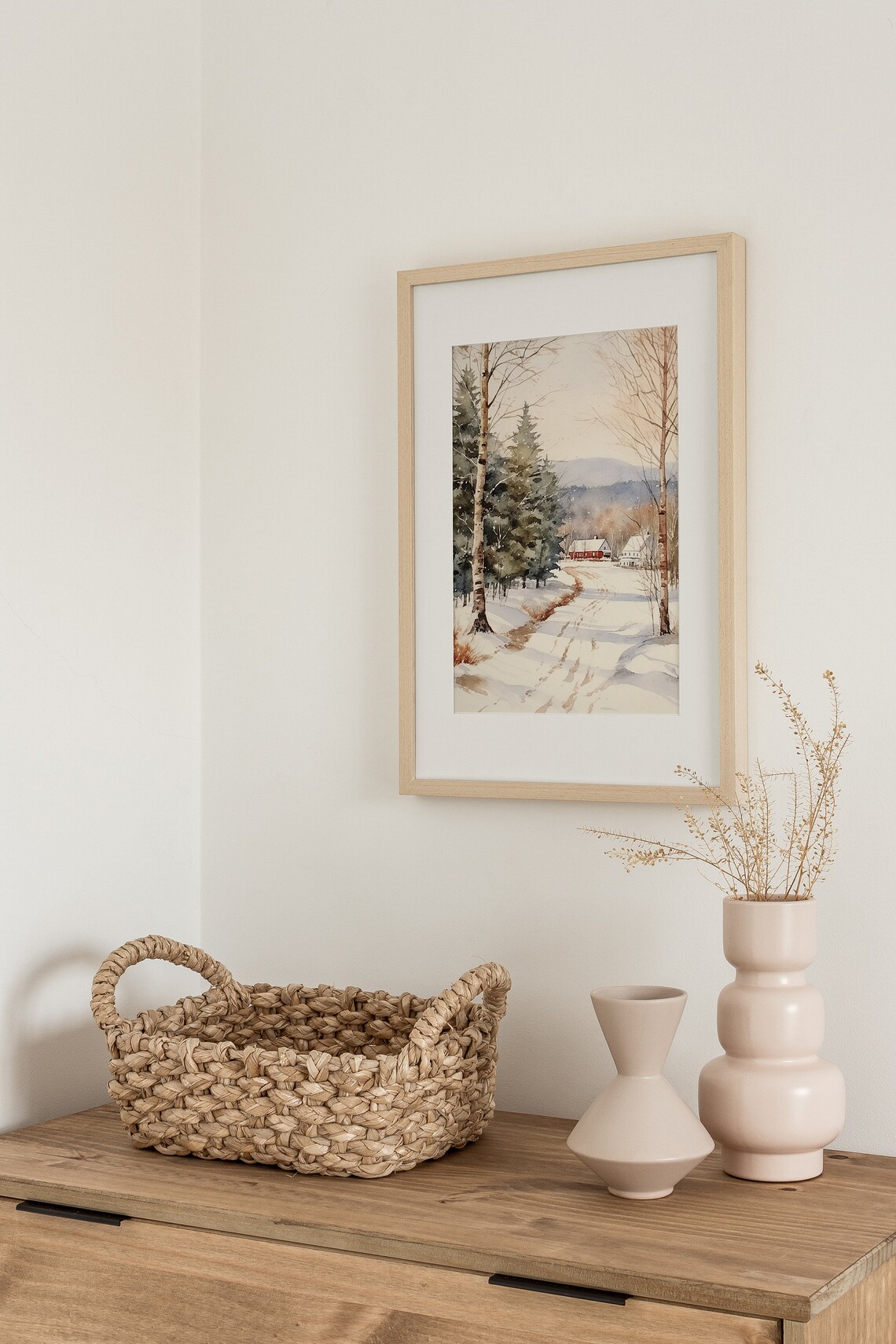 New England Winter Scene Watercolor Farm Landscape - Image 3