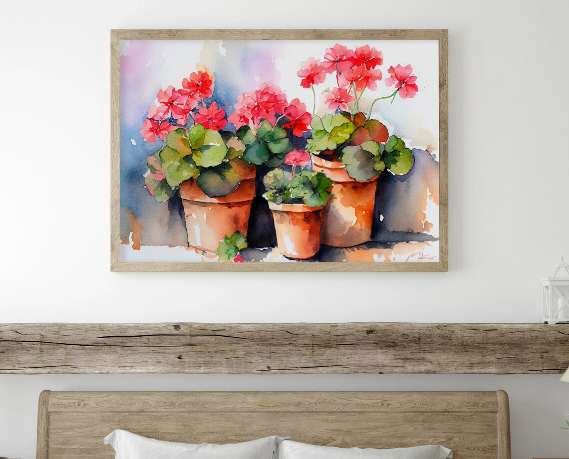 Geranium Painting Watercolor Art Print, Farmhouse Decor - Image 4