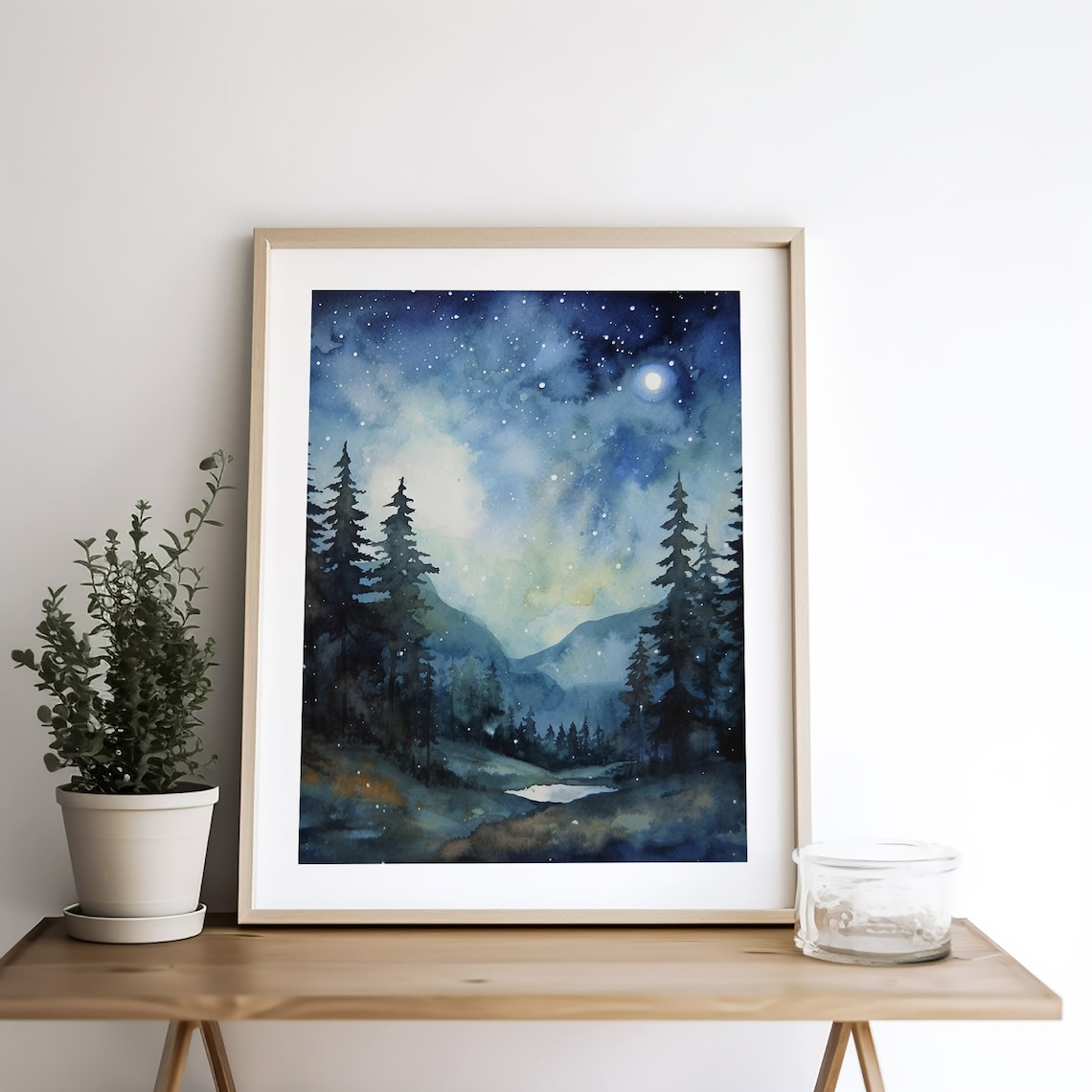 Night Sky Appalachian Mountains Watercolor Art Print - Image 5
