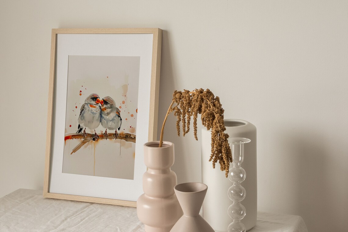 Zebra Finch Kissing Birds Watercolor Art Print - Image 4