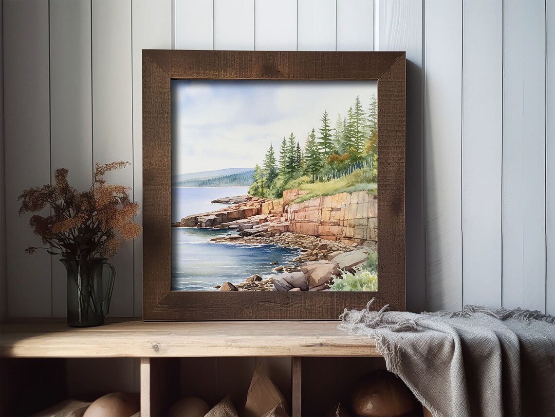 Otter Cliff Acadia Maine Watercolor Art Print - Image 3