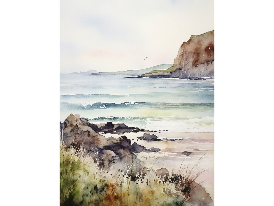 Strandhill Beach Watercolor Art Print, Sligo Ireland