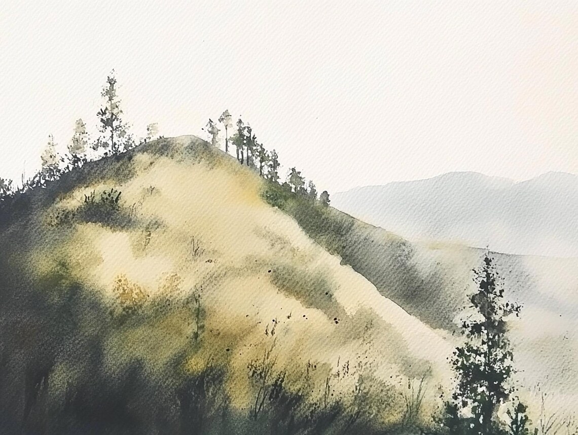 Humboldt County Watercolor Hillside Landscape Art Print